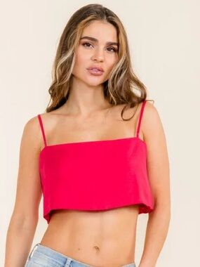 Hot Pink Cropped Spaghetti Strap Top - Women